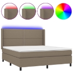 Letto a Molle con Materasso e LED Tortora 160x200 cm in Tessuto