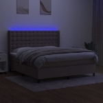 Letto a Molle con Materasso e LED Tortora 160x200 cm in Tessuto