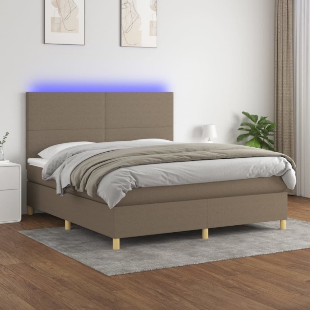 Letto a Molle con Materasso e LED Tortora 160x200 cm in Tessuto