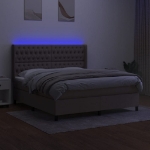 Letto a Molle con Materasso e LED Tortora 180x200 cm in Tessuto