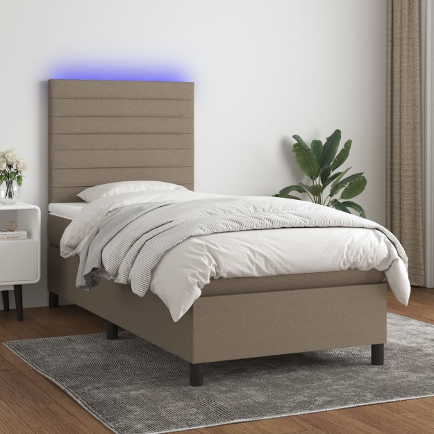 Letto a Molle con Materasso e LED Tortora 80x200 cm in Tessuto