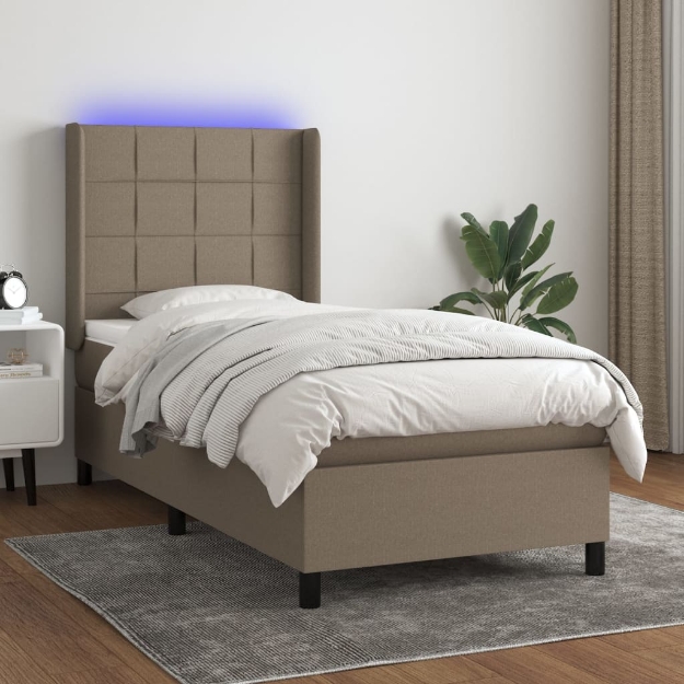 Letto a Molle con Materasso e LED Tortora 80x200 cm in Tessuto