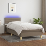 Letto a Molle con Materasso e LED Tortora 90x190 cm in Tessuto