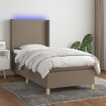 Letto a Molle con Materasso e LED Tortora 90x190 cm in Tessuto