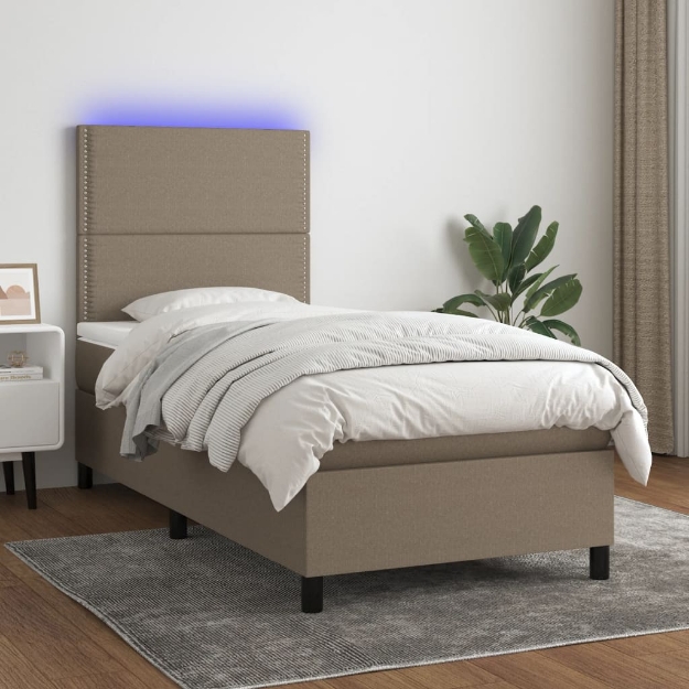 Letto a Molle con Materasso e LED Tortora 90x190 cm in Tessuto