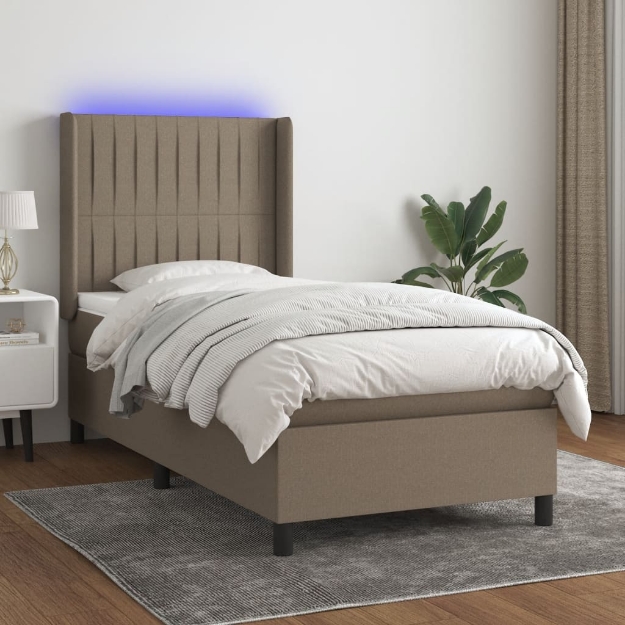 Letto a Molle con Materasso e LED Tortora 90x190 cm in Tessuto