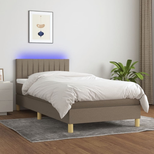 Letto a Molle con Materasso e LED Tortora 90x190 cm in Tessuto