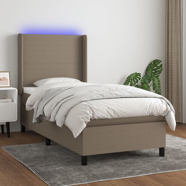 Letto a Molle con Materasso e LED Tortora 90x190 cm in Tessuto