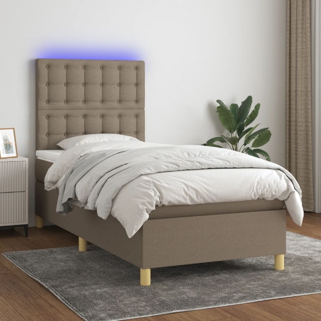 Letto a Molle con Materasso e LED Tortora 90x200 cm in Tessuto