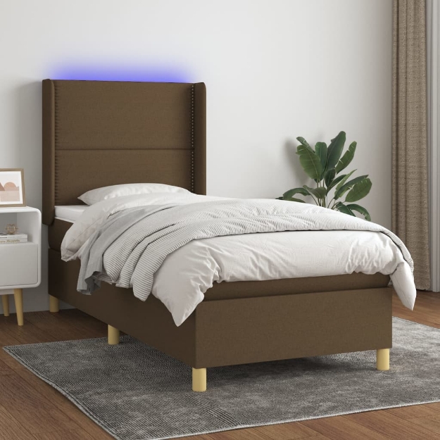 Letto a Molle con Materasso e LED Tortora 90x200 cm in Tessuto