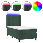 Letto a Molle con Materasso e LED Verde Scuro 100x200cm Velluto