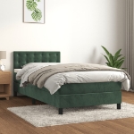 Letto a Molle con Materasso e LED Verde Scuro 100x200cm Velluto