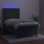 Letto a Molle con Materasso e LED Verde Scuro 100x200cm Velluto