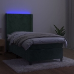 Letto a Molle con Materasso e LED Verde Scuro 100x200cm Velluto