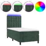 Letto a Molle con Materasso e LED Verde Scuro 100x200cm Velluto