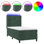 Letto a Molle con Materasso e LED Verde Scuro 100x200cm Velluto