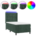 Letto a Molle con Materasso e LED Verde Scuro 100x200cm Velluto