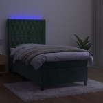 Letto a Molle con Materasso e LED Verde Scuro 100x200cm Velluto