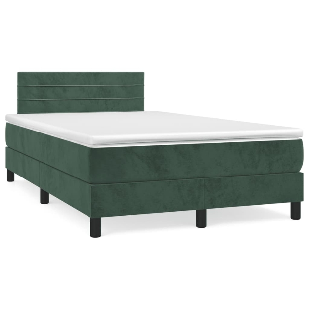 Letto a Molle con Materasso e LED Verde Scuro 120x190cm Velluto