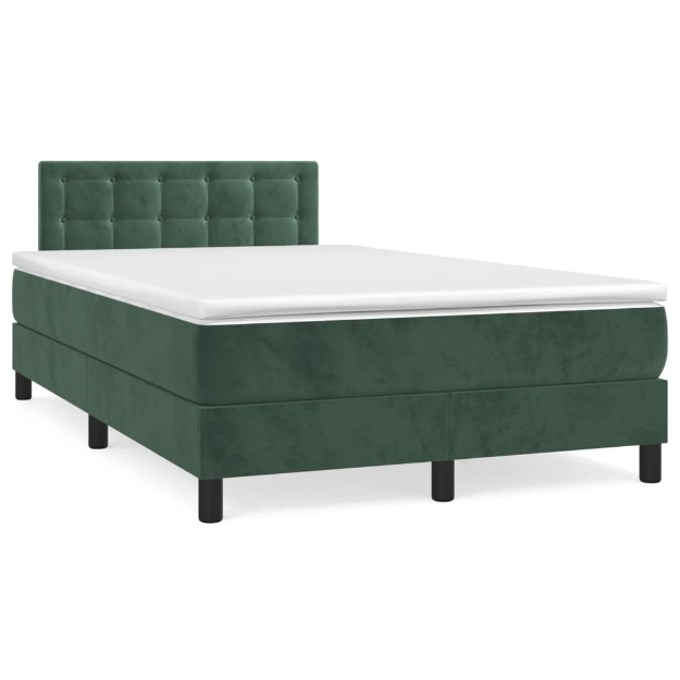 Letto a Molle con Materasso e LED Verde Scuro 120x190cm Velluto