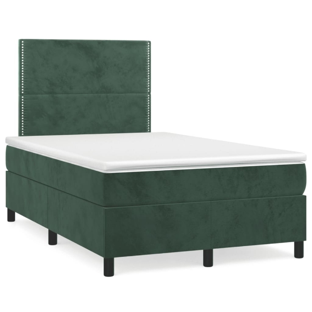 Letto a Molle con Materasso e LED Verde Scuro 120x190cm Velluto