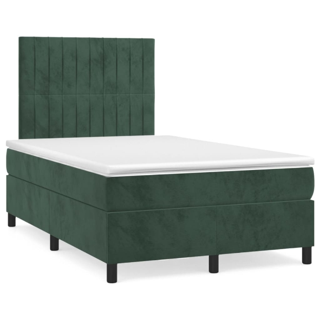 Letto a Molle con Materasso e LED Verde Scuro 120x190cm Velluto