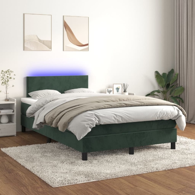 Letto a Molle con Materasso e LED Verde Scuro 120x200cm Velluto