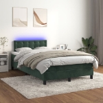 Letto a Molle con Materasso e LED Verde Scuro 120x200cm Velluto