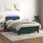 Letto a Molle con Materasso e LED Verde Scuro 120x200cm Velluto