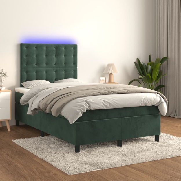 Letto a Molle con Materasso e LED Verde Scuro 120x200cm Velluto