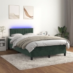 Letto a Molle con Materasso e LED Verde Scuro 120x200cm Velluto