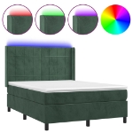 Letto a Molle con Materasso e LED Verde Scuro 140x190cm Velluto