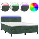 Letto a Molle con Materasso e LED Verde Scuro 140x190cm Velluto