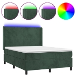 Letto a Molle con Materasso e LED Verde Scuro 140x190cm Velluto