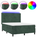 Letto a Molle con Materasso e LED Verde Scuro 140x190cm Velluto