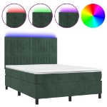 Letto a Molle con Materasso e LED Verde Scuro 140x190cm Velluto