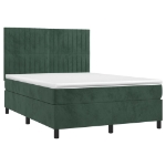 Letto a Molle con Materasso e LED Verde Scuro 140x190cm Velluto