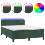 Letto a Molle con Materasso e LED Verde Scuro 140x190cm Velluto