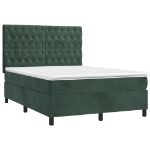 Letto a Molle con Materasso e LED Verde Scuro 140x190cm Velluto