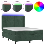 Letto a Molle con Materasso e LED Verde Scuro 140x190cm Velluto