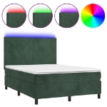 Letto a Molle con Materasso e LED Verde Scuro 140x190cm Velluto