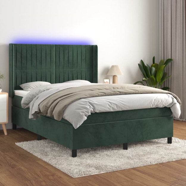 Letto a Molle con Materasso e LED Verde Scuro 140x190cm Velluto