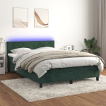 Letto a Molle con Materasso e LED Verde Scuro 140x200cm Velluto