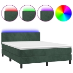 Letto a Molle con Materasso e LED Verde Scuro 140x200cm Velluto