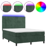 Letto a Molle con Materasso e LED Verde Scuro 140x200cm Velluto