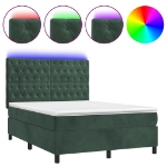 Letto a Molle con Materasso e LED Verde Scuro 140x200cm Velluto