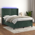 Letto a Molle con Materasso e LED Verde Scuro 140x200cm Velluto