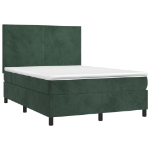 Letto a Molle con Materasso e LED Verde Scuro 140x200cm Velluto