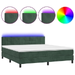 Letto a Molle con Materasso e LED Verde Scuro 160x200cm Velluto