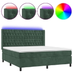 Letto a Molle con Materasso e LED Verde Scuro 160x200cm Velluto